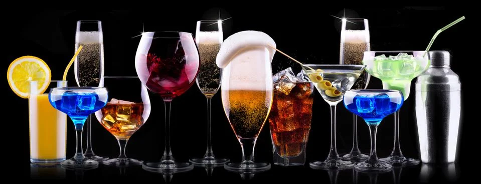 Different alcohol drinks set Stock Photos