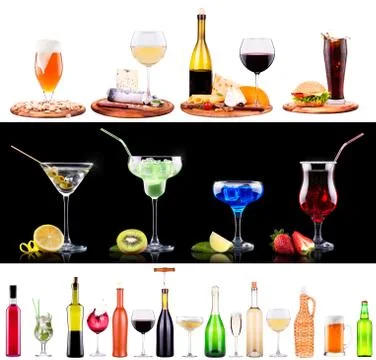 Different alcohol drinks set Stock Photos
