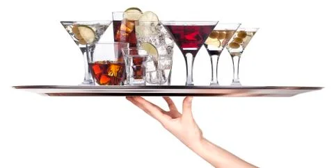 Different alcohol drinks on a tray Stock Photos
