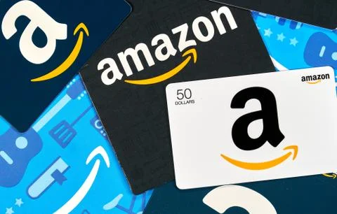 Different Amazon gift cards. Amazon is a titan of e-commerce, logistics, paym 写真素材