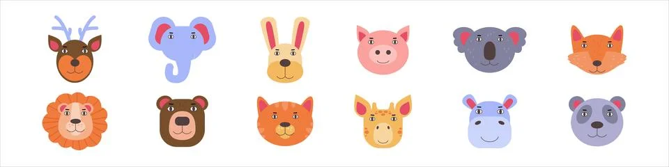 Different animal heads Stock Illustration