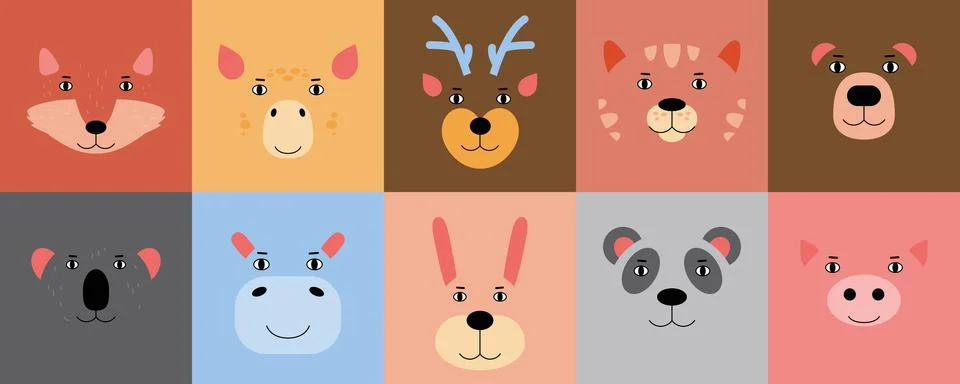 Different animal heads Stock Illustration