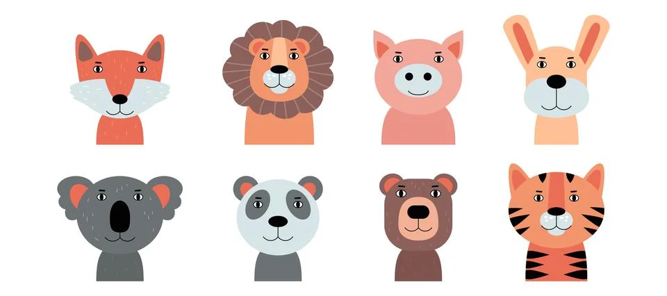 Different animal heads Stock Illustration