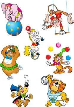 Different animals that perform in the circus Stock Illustration