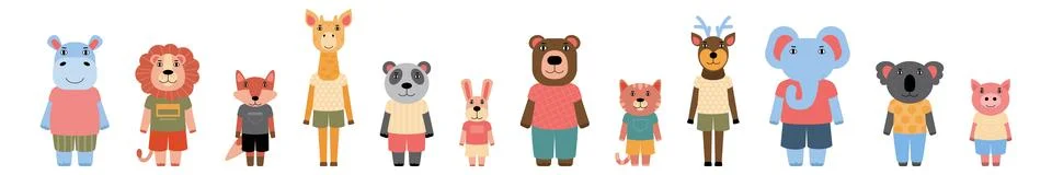 Different animals standing together Stock Illustration