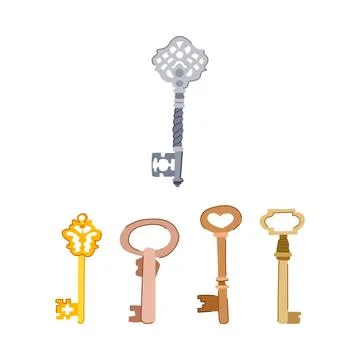 Different antique skeleton keys opening secrets concept Stock Illustration