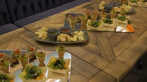 Different appetizer, food catering, buffet party concept Stock Footage 141606133