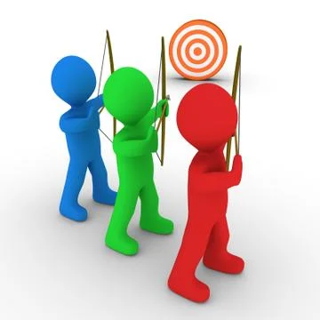 Different archers aiming and a target Stock Illustration