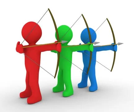 Different archers aiming at same target Stock Illustration