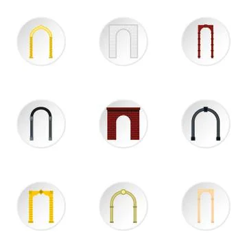Different arches icons set, flat style Stock Illustration