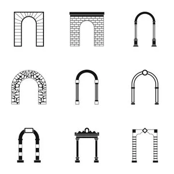 Different arches icons set, simple style Stock Illustration