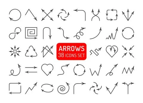Different arrows and pointers vector linear icons set Stock Illustration