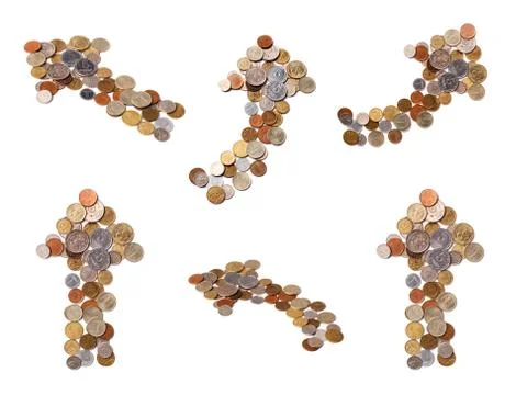 Different arrows of coins Stock Photos