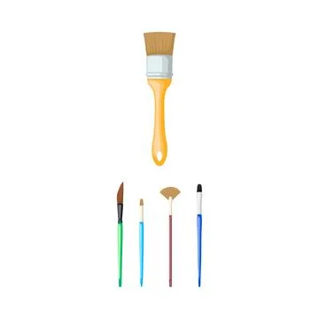 Different artist paintbrushes creating fine art objects Stock Illustration