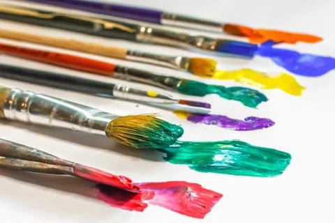 DIFFERENT ARTISTIC BRUSHES ON THE WHITE BACKGROUND, Stock Photos