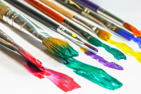DIFFERENT ARTISTIC BRUSHES ON THE WHITE BACKGROUND, Stock Photos