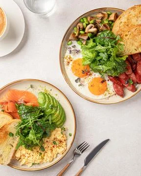 Different assorted breakfast set Stock Photos