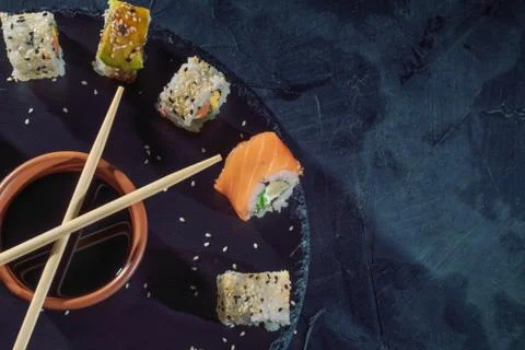 A different assortment of sushi rolls Stock Photos