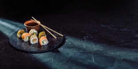 A different assortment of sushi rolls Stock Photos