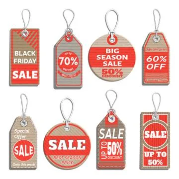 Different badges and tags on the theme of sale, discount, retail Stock Illustration