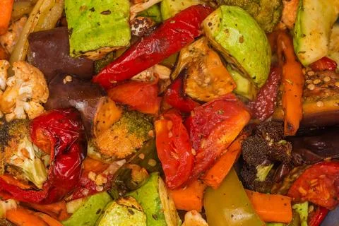 Different baked vegetables, top view close-up Stock Photos