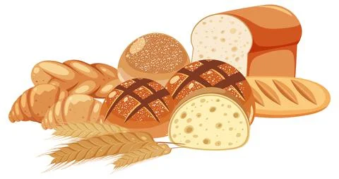 Different bakery breads on white background Stockillustratie
