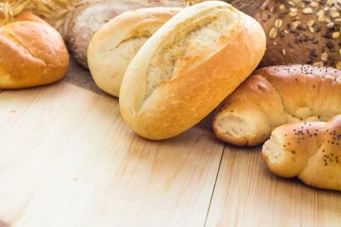 Different bakery products bread rolls grain Stock Photos