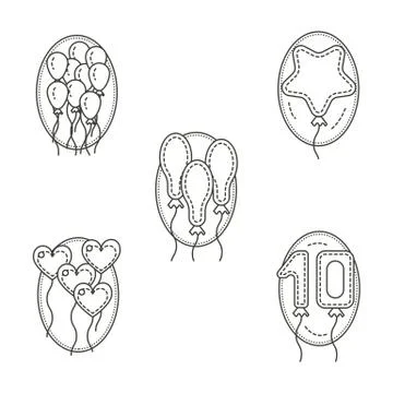 Different balloons flat line icons vector set Illustrazione stock