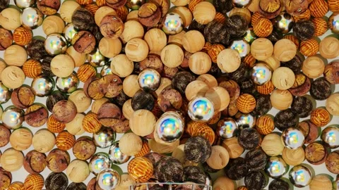 Different balls are pouring onto a white background. 3d render Stock Footage 256198387