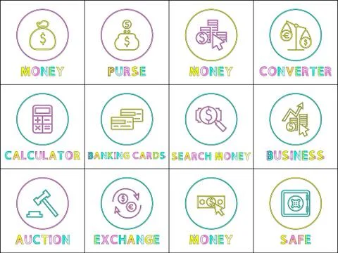Different Banking Operation Lineout Style Icon Set 스톡 일러스트
