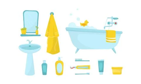 Different Bathroom Objects Isolated On White Background Vector Set 스톡 일러스트