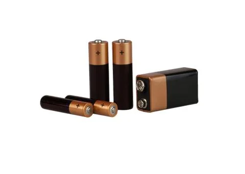 Different batteries, white background, isolated Stock Photos