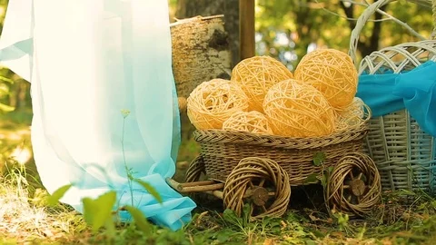 Different Beautiful decor for a party of yellow paper Chinese lanterns Stock Footage 82980137