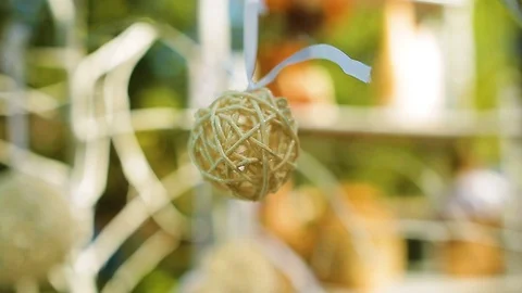 Different Beautiful decor for a party of yellow paper Chinese lanterns Stock Footage 82981823