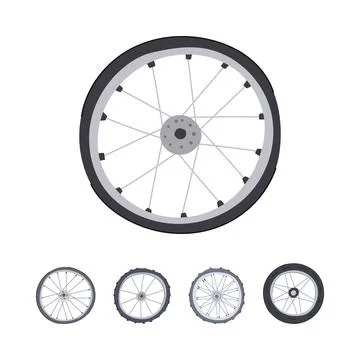 Different bicycle wheels including mountain bike and commuter wheel Stock Illustration