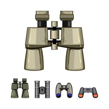 Different binoculars observing long distance and nature Stock Illustration