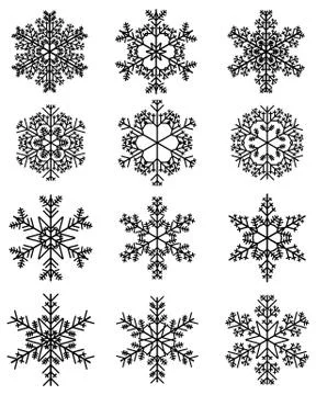 Different black snowflakes Illustrazione stock