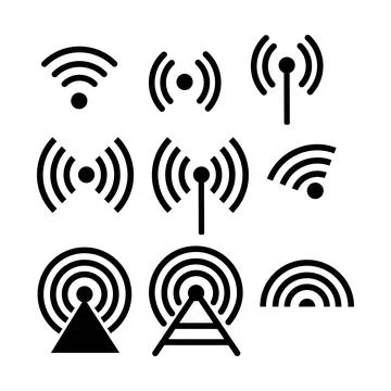 Different black vector wireless and wifi icons. High quality black style vect Stock Illustration