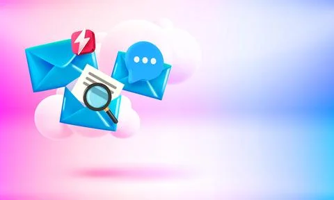 Different blue envelopes. Mailing concept. 3d vector banner with copy space Stock-Illustration