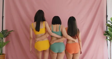 Different body type of diverse group of asia woman self love concept. Stock Footage 201904064
