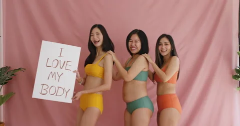 Different body type of diverse group of asia woman self love concept. Stock-Footage 202638593