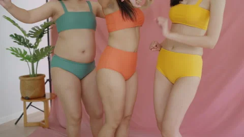 Different body type of diverse group of asia woman self love concept. Video stock 210616568