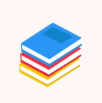 Different book piles, isolated on white background Illustrazione stock
