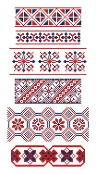 Different borders of Russian ornaments Stock Illustration