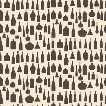 Different bottle types icon silhouette set seamless texture.   Editable vecto Stock Illustration