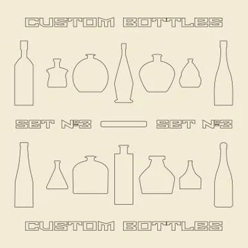 Different bottle types linear icon set. Stock Illustration