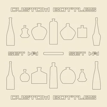 Different bottle types linear icon set. Stock Illustration