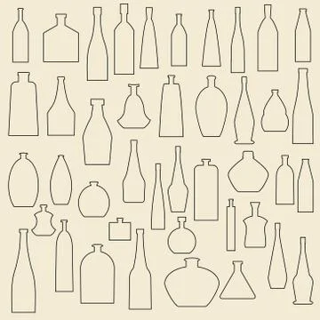Different bottle types linear icons set. Stock Illustration