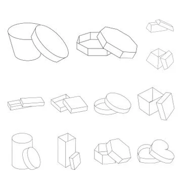 Different boxes outline icons in set collection for design.Packing box vector Stock Illustration
