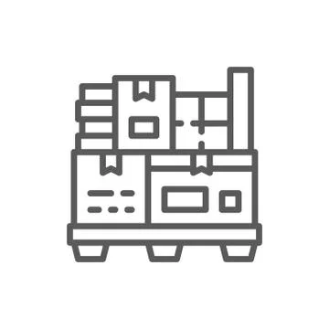 Different boxes on pallets line icon. Stock Illustration